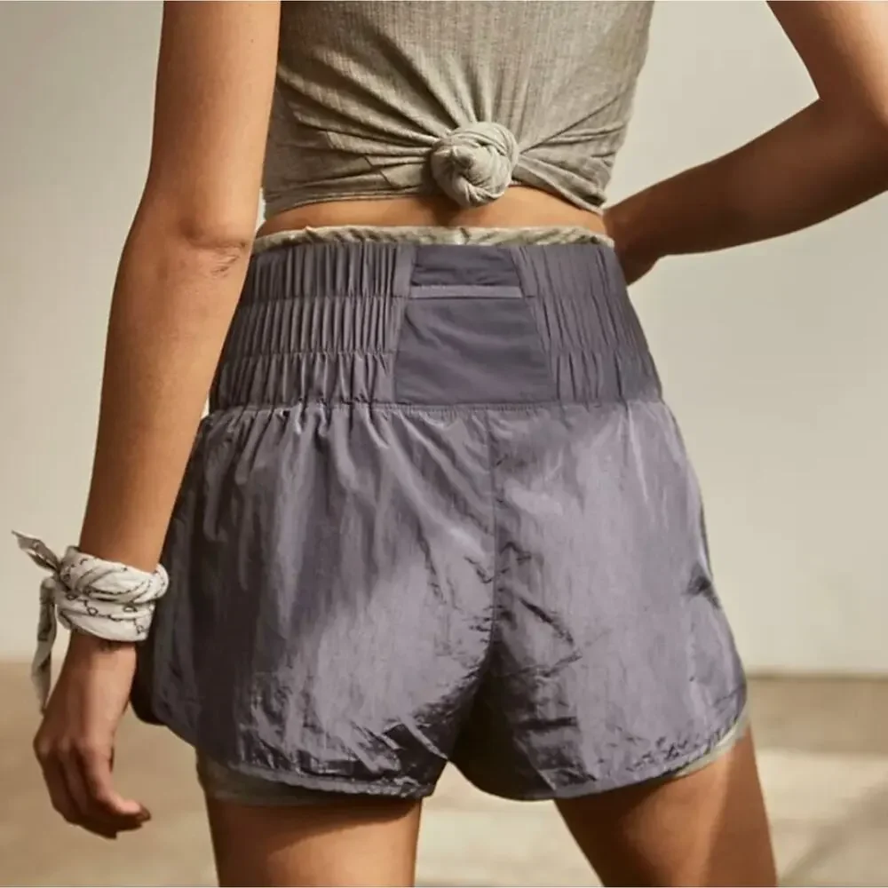 FP Movement The Way Home Shorts Deep Sea Purple High Rise Smocked Running M NEW